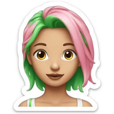 Young beautiful lady with pink hair and bright green eyes  sticker