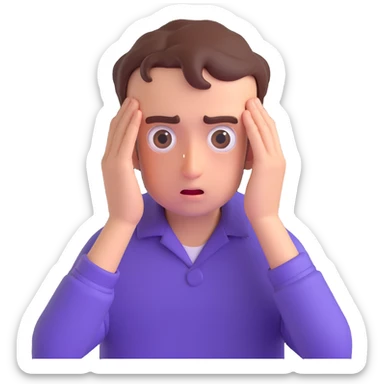 programmer in panic, wide eyes, sweat, hands on head sticker