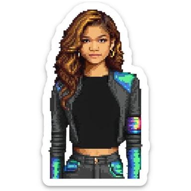 portrait of Zendaya in pixel art style sticker