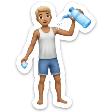 man full body emptying a bottle of water sticker