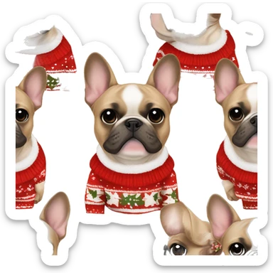 french bulldog in christmas sweater tan girl sticker