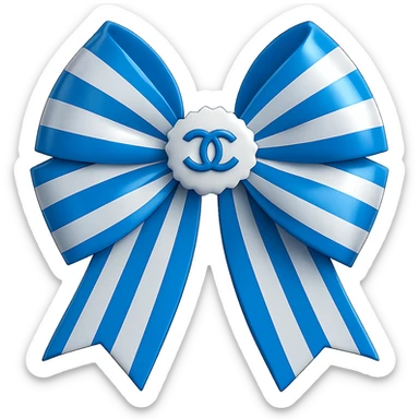 Change the striped bow to blue and white stripes, keep the small white Chanel logo visible, make the bow shiny, elegant in a 3D emoji style. Remove the background. sticker
