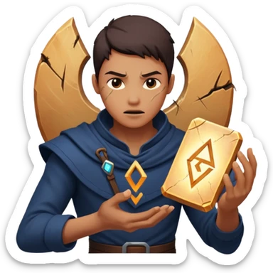 A character slamming a glowing rune tablet, cracks spreading outward mid-impact sticker