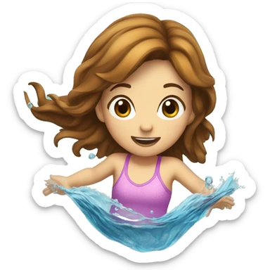 girl fish with brown hair jumping out of water sticker