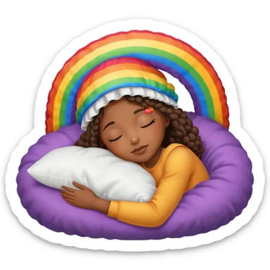Black girl with rainbow bonnet on sleeping on pillow sticker