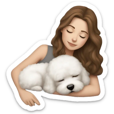 White girl brown hair sleeping with Mini Bichon sticker