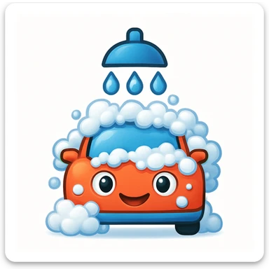 Add more bubbles to the car wash icon, keeping it cute and expressive in the style of an Apple emoji. sticker