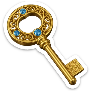 Add shiny blue diamonds to the ornate golden key, keep the background transparent. sticker