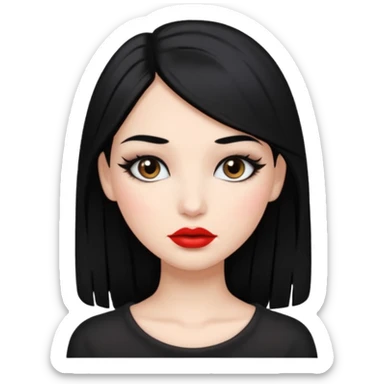 girl with black hair long makeup pretty not so red lips sticker