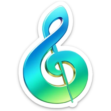 music icon, shining, 3D gradient blue to green music icon logo note  no background unique y2k clipart sticker