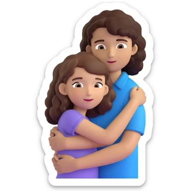 girl with long light brown hair and pale skin hugging a boy with short black curly hair and tanned skin sticker