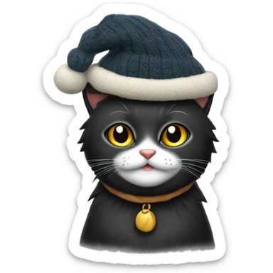 Gato Negro Con gorro de invierno sticker
