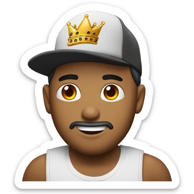 Chico con gorra serio con un tatuaje de corona en la mejilla  sticker