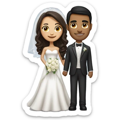 dark brown haired bride with a tall latino groom  sticker
