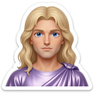 Jupiter from Roman Mythology with blue eyes, long light blonde hair, lilac metallic toga sticker