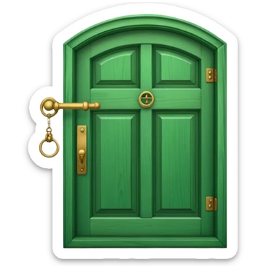 A simple green door emoji with a handle and a knocker sticker