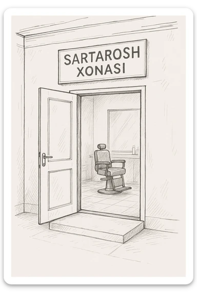 endi menga brohouse sartarish xonasini tashqaridan chizib ber eshigi ochiq bulsin faqat sticker