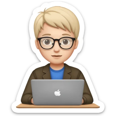 un estudiante que este parado con sus lentes y su laptop sticker