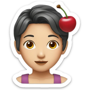 asian girl with cherry hair sticker