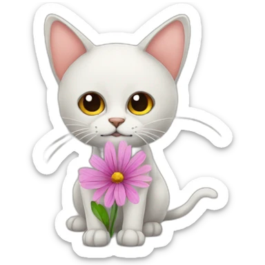 cat-fly-with-flower-sick sticker