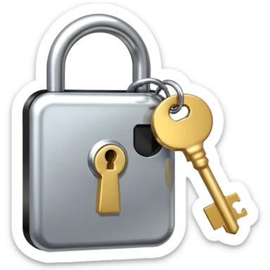 A chrome silver lock and key emoji, smooth metallic surfaces, glossy reflections, luxury swag vibe, minimal iOS emoji style, centered on clean white background sticker