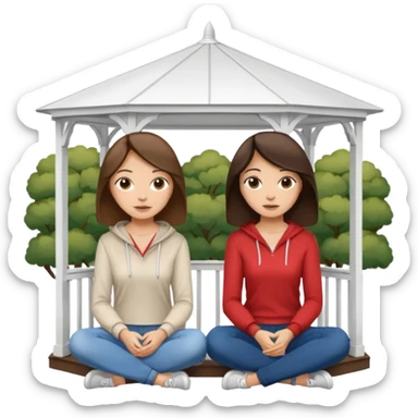 Two brunette women sitting inside a white gazebo sticker