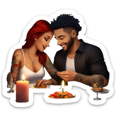 romantic candle light dinner for beautiful tattooed couple sticker
