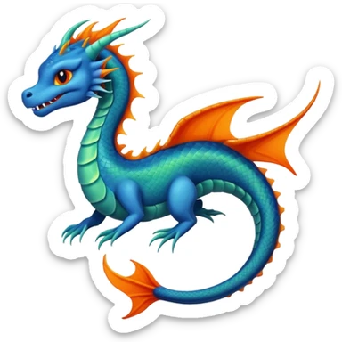 Blue and green sea Dragon with a firey orange tom cat sticker
