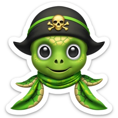 cute sea turtle wearing a lime pirate skull scarf sticker