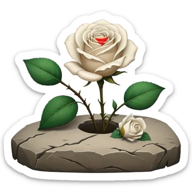 grave with a white rose sticker