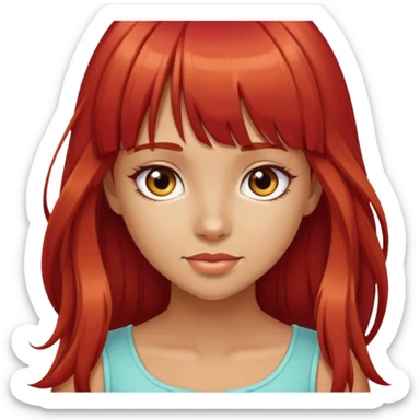 cute pretty tan girl long red hair with bangs girly sticker