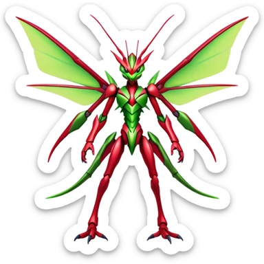 Colorful Cool Edgy Shiny Futuristic Ethereal Legendary Scizor-Scyther-Digimon-hybrid full body sticker