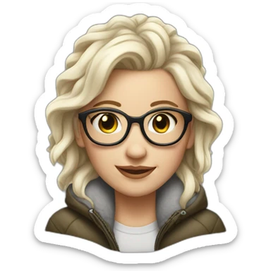 white Girl with ear piercings and smile,fleece jacket and glasses on her head sticker