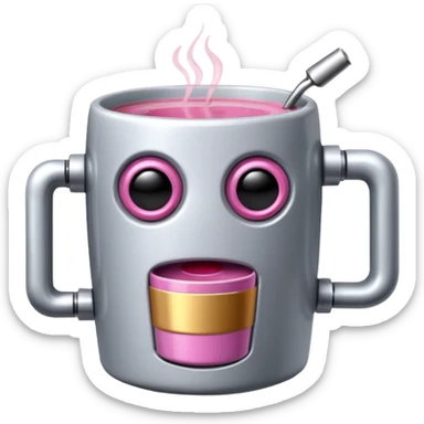 robot drink pink coffee sticker