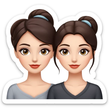 Happy sisters, brunettes, grey eyes, makeup, stylish sticker