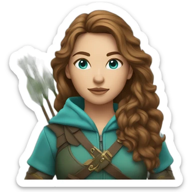 Female hunter with arrow,light cyan eyes, long brown wavy hair sticker