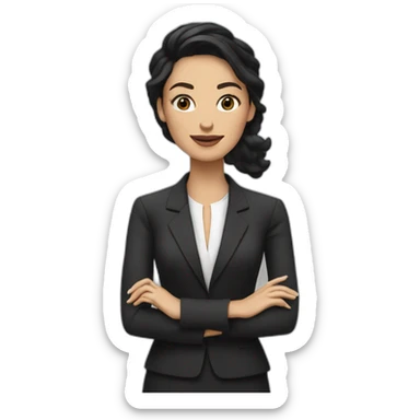 white woman dark hair presenting a keynote chanel sticker