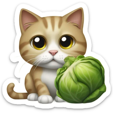Sad cat eating Brussels sprouts sticker