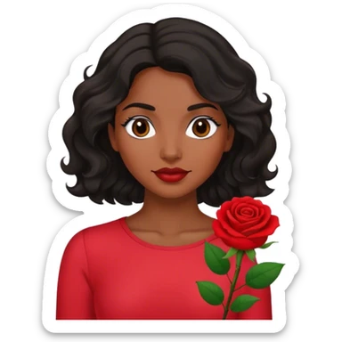  brown eyed women with black wavy hair rose background red top sticker
