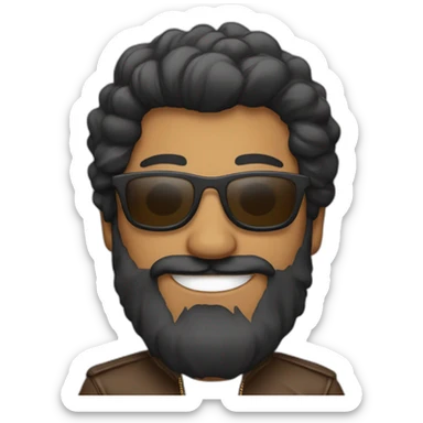 a brown man with a long beard, wearing shades, jacket and a smile on his face. sticker