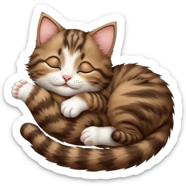 dark brown tabby and white kitten sleeping whilst in funny positions stretched out and  upside down sticker