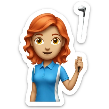 a female golf coach with red hair and blue shirt sticker