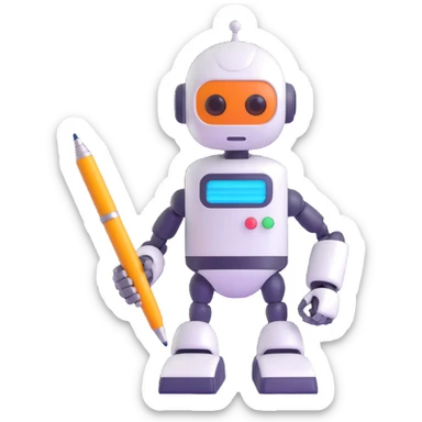 playful mascot emoji representing 'skripters' as a friendly robot holding a pen, colorful accents, fun modern style sticker