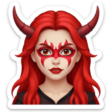 a long-haired red face paint devil girl  sticker