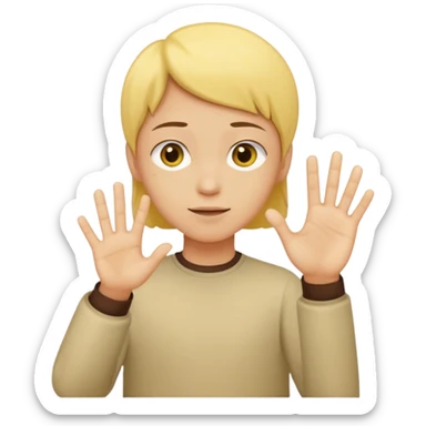 A yellow circle face person with neutral face with his hand in front of him at 90 degree angle sticker