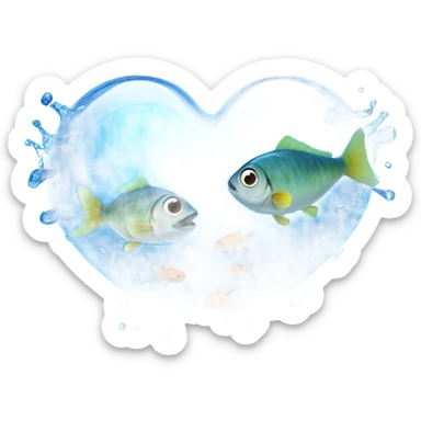 Blue clear Heart made out of water with fish swimming inside  sticker