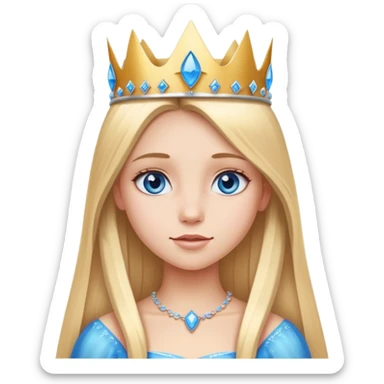 Straight long blonde hair and blue eyes girl and princess crown sticker