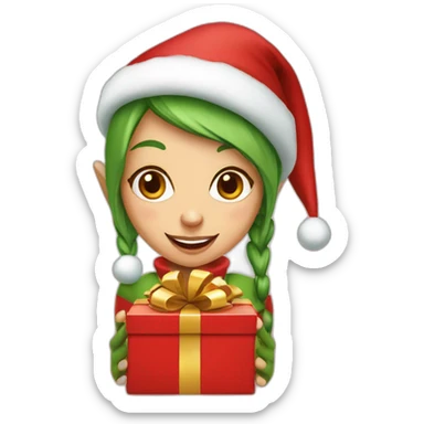 Christmas elf girl with gift sticker
