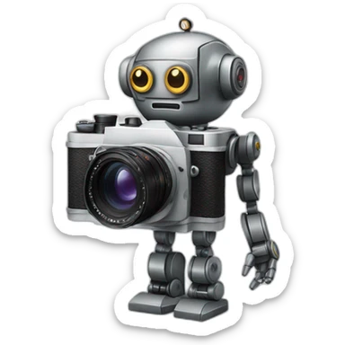 robot holding a 35mm film camera sticker