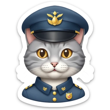 cat with a smirk wearing a cadet hat sticker